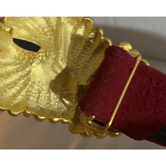 Vtg Carlisle Red Suede leather belt gold tone buckle Women M 80s 90s Art Deco
